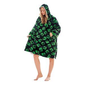 Minecraft Unisex Adult Fleece Sherpa Lined Oversized Blanket Hoodie / Black/Gree